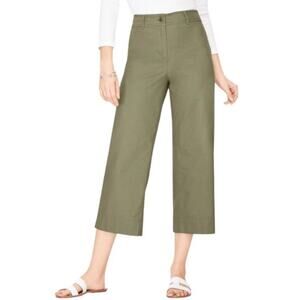 NWOT TALBOTS Pants 6 Green Wide Leg Crop Chino Cotton